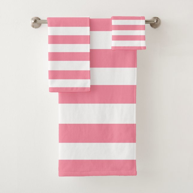 Soft Pink and White Stripes  Bath Towel Set (Insitu)