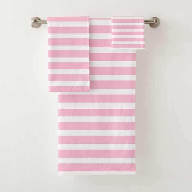 Soft Pink and White Stripes Bath Towel Set (Insitu)