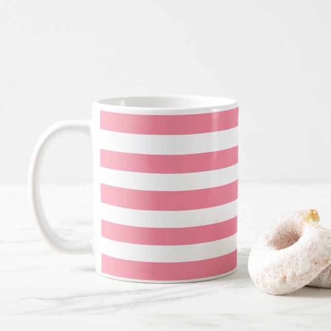 Soft Pink and White Stripes Coffee Mug (With Donut)