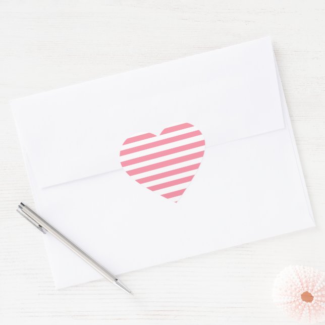 Soft Pink and White Stripes  Heart Sticker (Envelope)