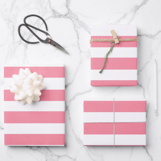Soft Pink and White Stripes Wrapping Paper Sheet (Front)