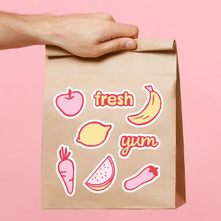 Soft Pink and Yellow fruit and veggie stickers set