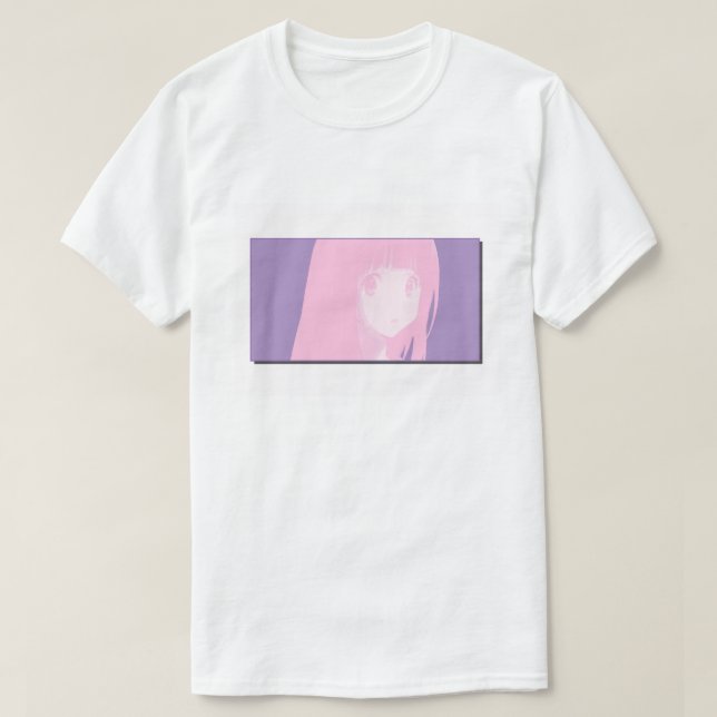 Soft Pink Anime Girl - Pastel Vaporwave Art T-Shirt (Design Front)