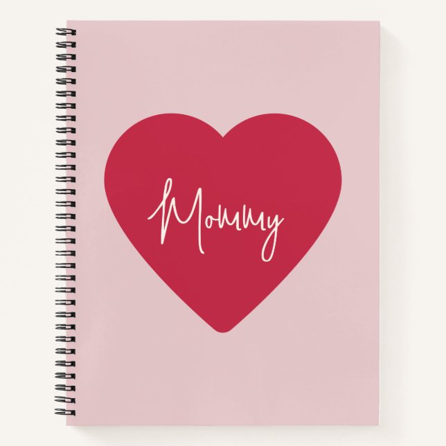 Soft Pink Background and Red Heart – Mummy |  Notebook (Front)