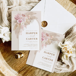 Soft Pink Beige Boho Pampas Grass Wedding Invitation