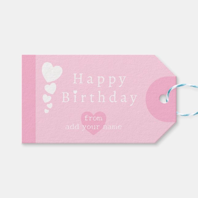 Soft Pink Birthday Hearts Gift Tags (Front (Horizontal))