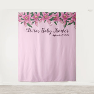 Soft Pink Blooming Lilies Top Line Backdrop Tapestry