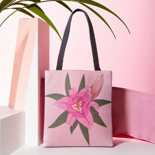Soft Pink Blooming Lily Grocery Bag