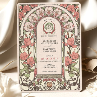 Soft Pink Blooms Art Nouveau Wedding Invitation