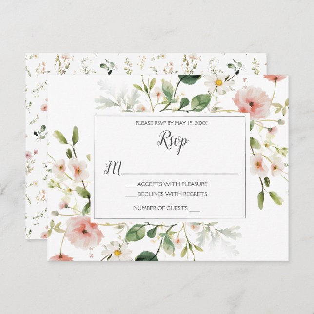 Soft Pink Blossoms Petals Floral Wedding RSVP (Front/Back)