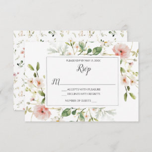 Soft Pink Blossoms Petals Floral Wedding RSVP Invitation