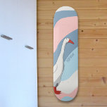 Soft Pink & Blue Cute White Runner Duck Kids Name Skateboard<br><div class="desc">Hanging on the bedroom wall or gliding through the neighbourhood,  this cute white runner duck skateboard with a background of colour waves makes a gentle statement in soft pink and blue. Personalise it to make it uniquely your own!</div>