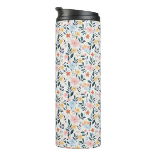 Soft Pink Blue Ditsy Flower Print Thermal Tumbler