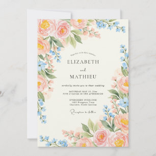 Soft Pink Blue Dreamy Spring Wedding Invitation