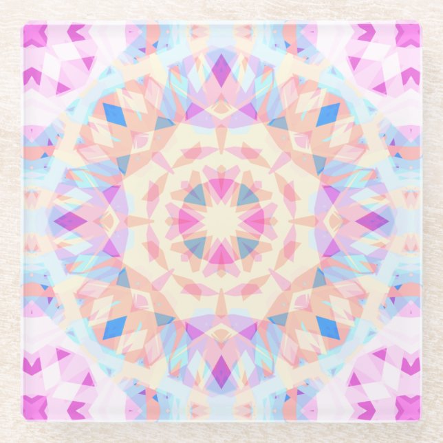 Soft Pink Blue Magic Star Halloween Rainbow Decor Glass Coaster (Front)