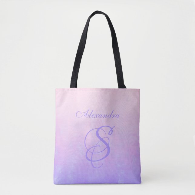 Soft Pink Blue rustic monogram Tote Bag (Front)