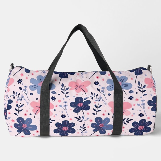 Soft Pink Blue Wildflower Meadow Aesthetic Duffle Bag (Front)