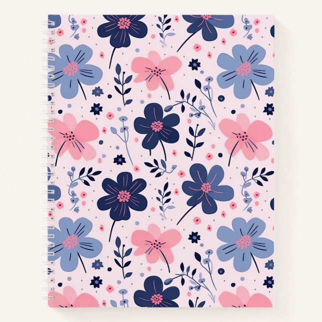 Soft Pink Blue Wildflower Meadow Aesthetic Notebook (Front)