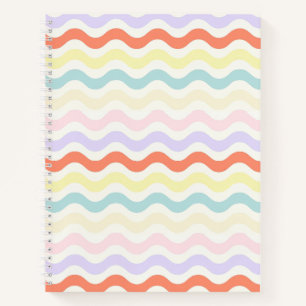 Soft Pink Blue Yellow Wavy Stripes Aesthetic Notebook