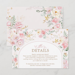 Soft Pink Blush Floral Roses Greenery Details Enclosure Card
