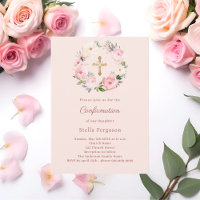 Soft pink blush florals cross Confirmation