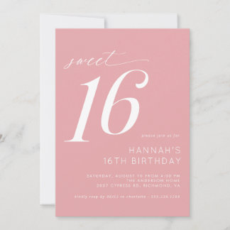 Soft Pink Blush | Girly Simple Sweet 16 Birthday Invitation