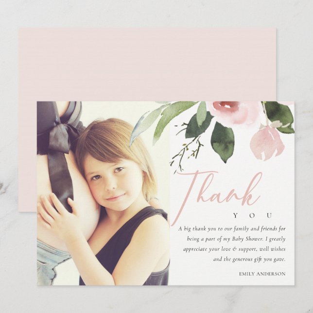 SOFT PINK BLUSH ROSE BABY SHOWER THANK YOU PHOTO INVITATION (Front/Back)