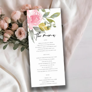 SOFT PINK BLUSH ROSE WATERCOLOR FLORAL WEDDING MENU