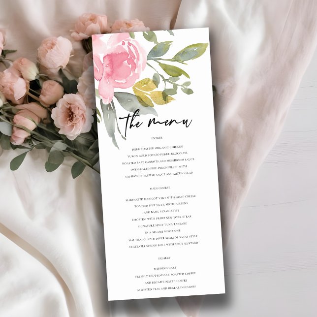 SOFT PINK BLUSH ROSE WATERCOLOR FLORAL WEDDING MENU (Creator Uploaded)