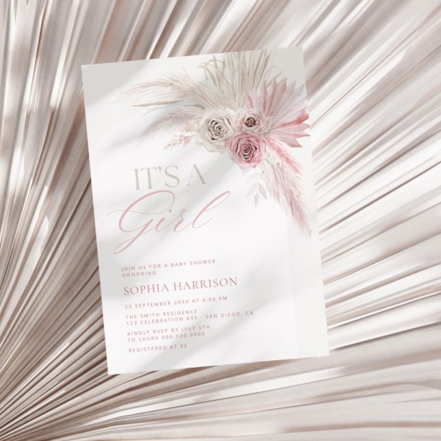 Soft Pink Boho Arch Girl Baby Shower  Invitation (Creator Uploaded)