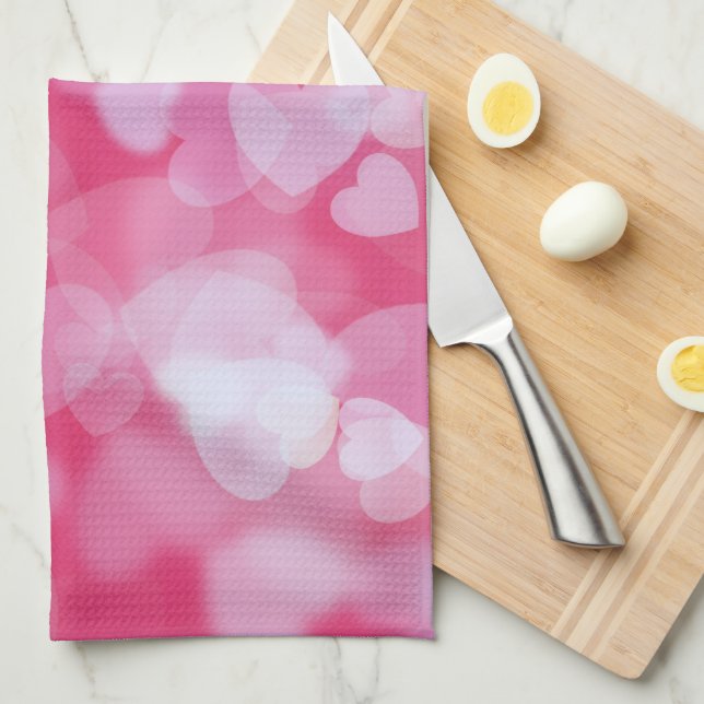 Soft Pink Bokeh Hearts  Tea Towel (Quarter Fold)