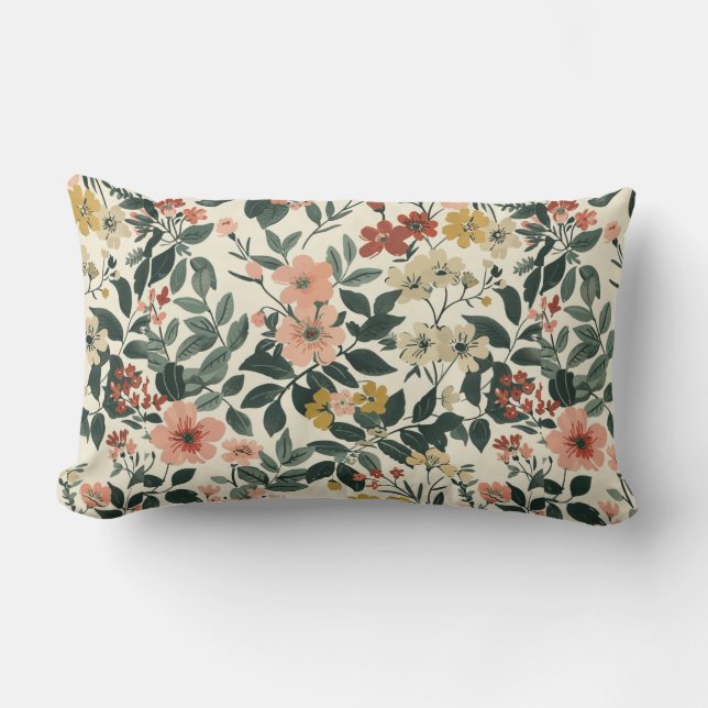Soft Pink Botanical Elegance Lumbar Cushion (Front)