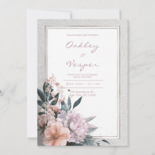 Soft Pink Botanical Frame Wedding  Invitation