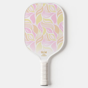 Soft Pink Botanical Leaf Pattern Custom Monogram Pickleball Paddle