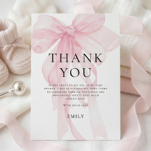 Soft Pink Bow Baby Shower Thank You Card