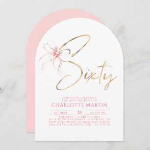 Soft Pink Bow Elegant Romantic Chic 60th Birthday Invitation
