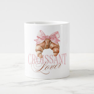 Soft Pink Bow French Coquette Croissant Large Coffee Mug