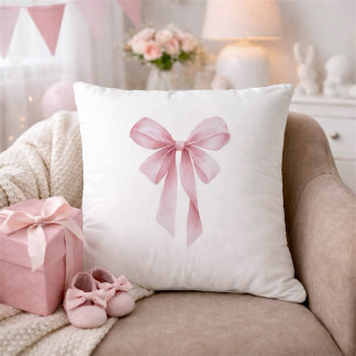 Soft Pink Bow Girl Baby Shower Cushion