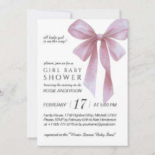 Soft Pink Bow Girl Baby Shower Invitation
