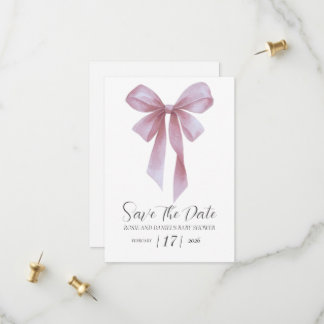 Soft Pink Bow Girl Baby Shower Save The Date