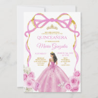 Soft Pink Bow Princess Gold Crown Quinceañera