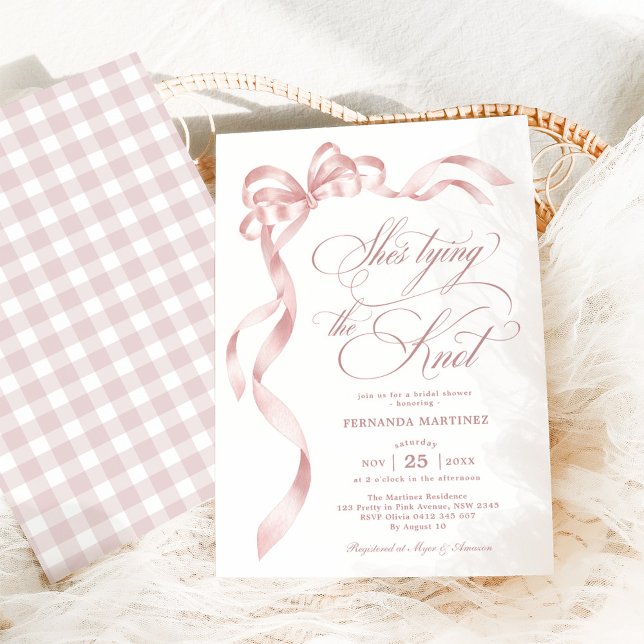 Soft Pink Bow She's Tying the Knot Bridal Shower Invitation (Creator Uploaded)
