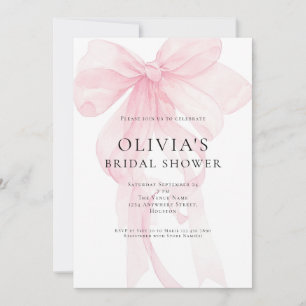 Soft Pink Bow Text Overlay Bridal Shower Invitation