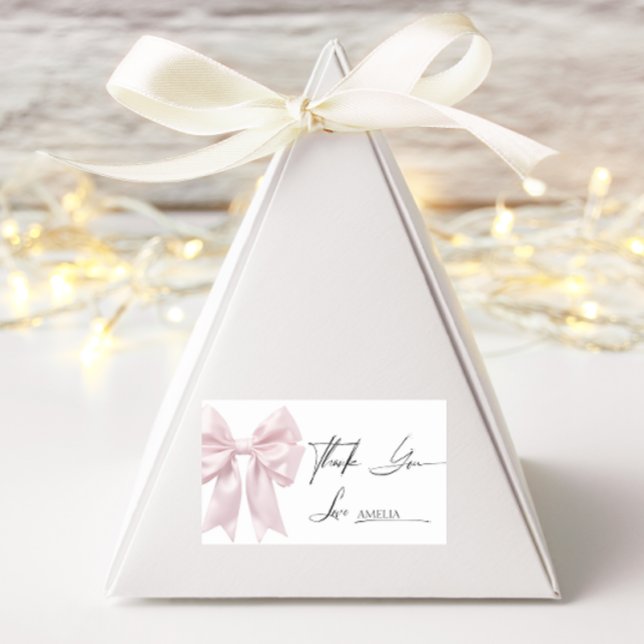 Soft Pink Bow Thank You Rectangular  Sticker (Creator Uploaded)