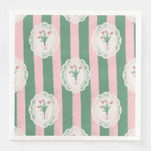 Soft Pink Bow & Tulip Floral Napkin