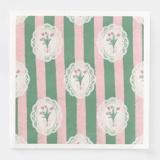 Soft Pink Bow & Tulip Floral Napkin