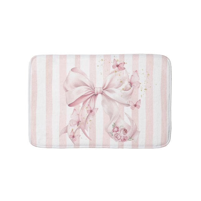 Soft Pink Bow with Butterflies  Bath Mat (Front)
