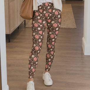 Soft Pink Brown Peonies Leggings