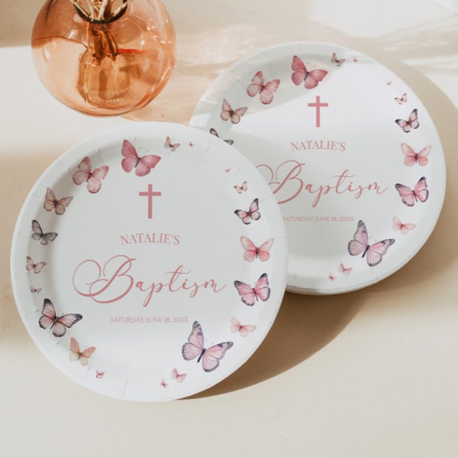 Soft Pink Butterfly Baptism Paper Plate (Creator Uploaded)