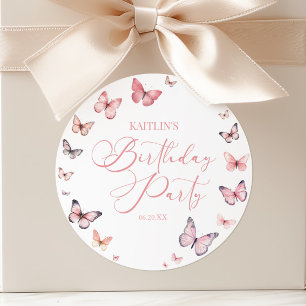 Soft Pink Butterfly Birthday Party Classic Round Sticker